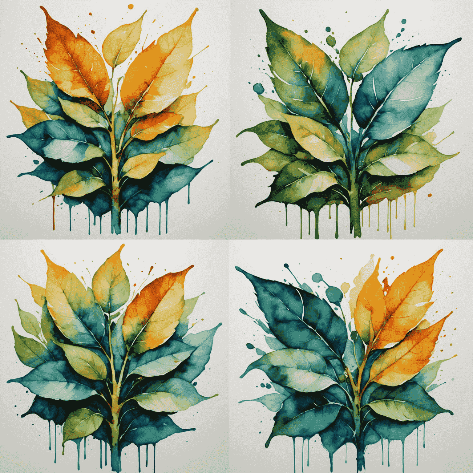 A series of images showing the step-by-step process of creating a hybrid artwork. The sequence begins with a traditional watercolor painting, followed by AI-generated elements being layered on top, and concludes with a final image that seamlessly integrates both techniques into a cohesive and visually striking piece.